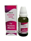 KRIG'S HEADACHE SUPER DROPS HOMEOPATHIC MEDICINE 30ML product image with packaging for migraine relief.