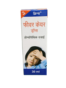 KRIG'S FEVER CARE DROPS HOMEOPATHIC MEDICINE 30ML packaging with a child showing discomfort due to fever