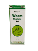 KRIG'S WORM CHELONE VET DROPS HOMEOPATHIC MEDICINE 30ML product packaging for pet deworming.
