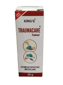 KRIG'S TRAUMACARE TABLET HOMEOPATHIC MEDICINE 25G packaging for pain and injury relief.