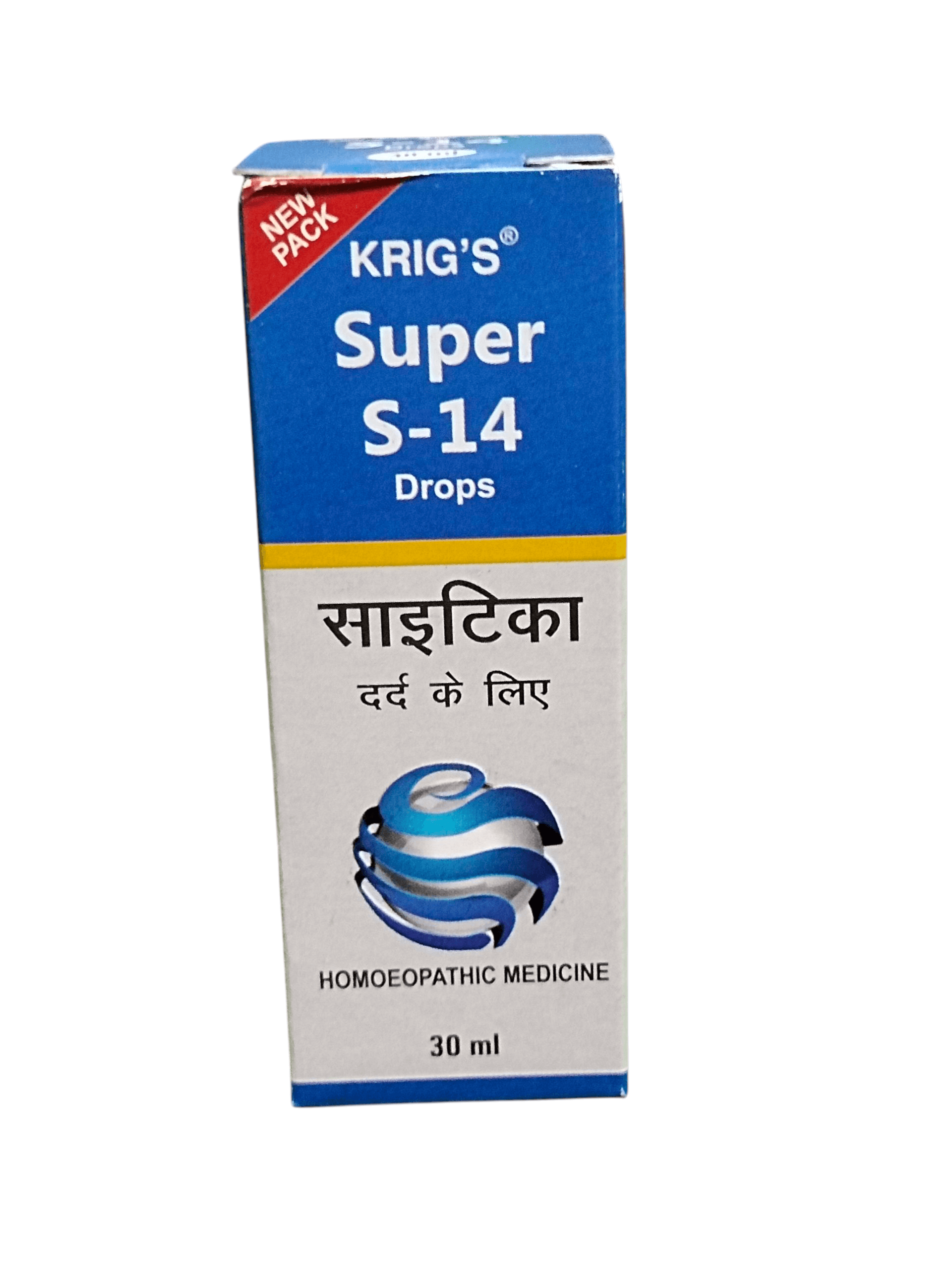 KRIG'S Super S-14 Drops For Sciatica Pain Homeopathic Medicine 30ML in new packaging.
