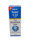 KRIG'S Super S-14 Drops For Sciatica Pain Homeopathic Medicine 30ML packaging with blue and white design.