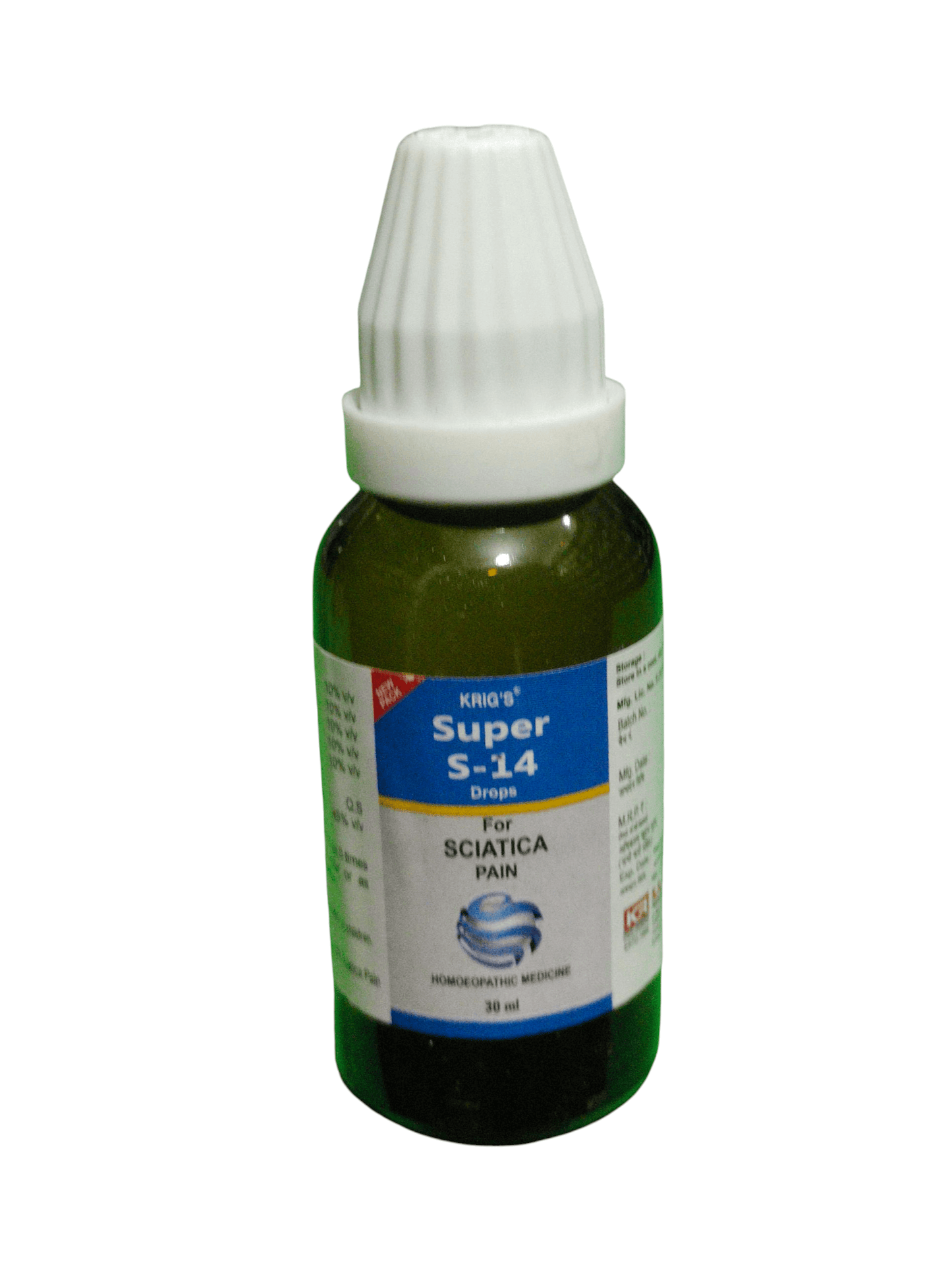 KRIG'S Super S-14 Drops For Sciatica Pain Homeopathic Medicine 30ML bottle for nerve pain relief.