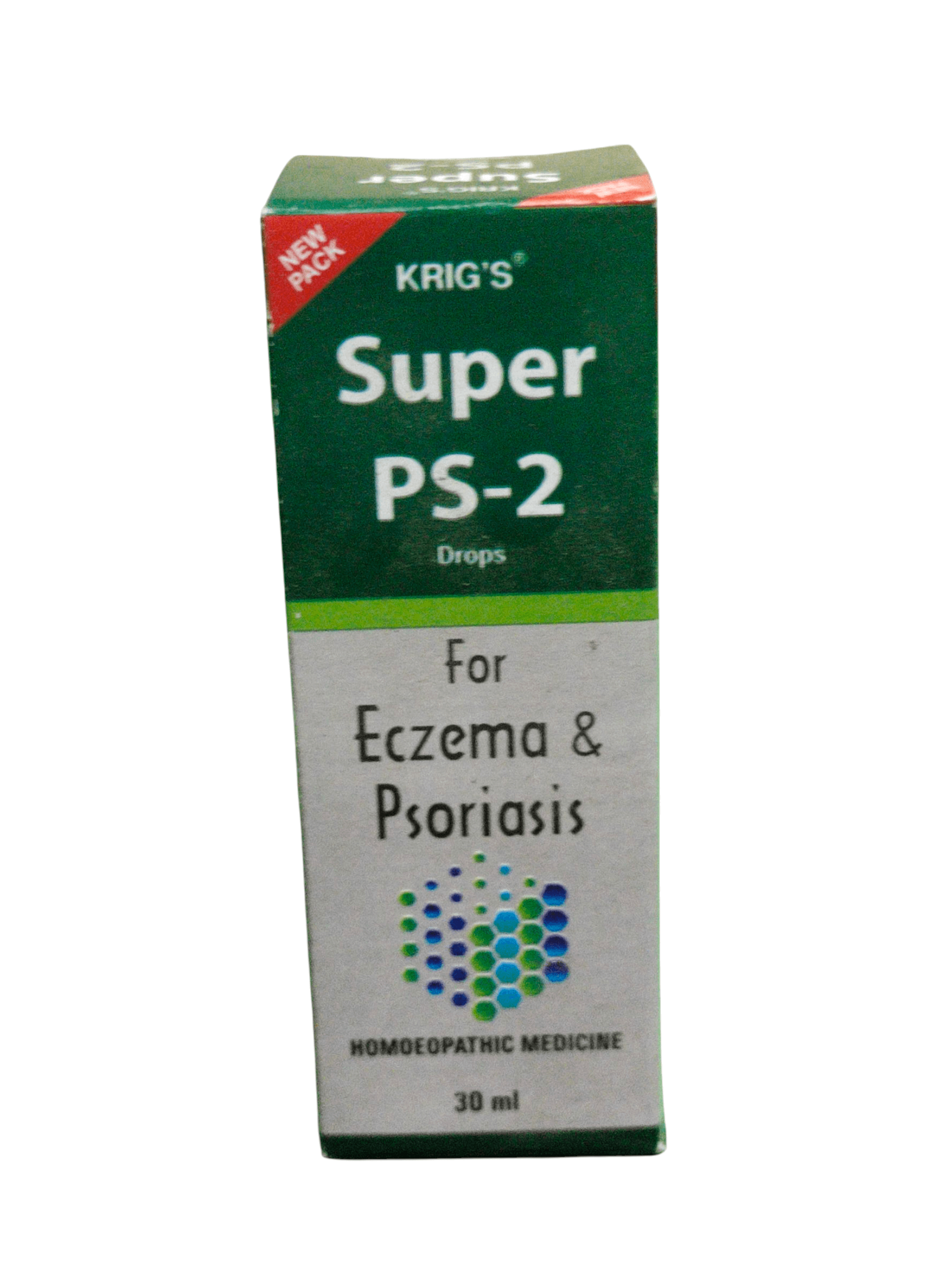 KRIG'S Super PS-2 Drops For Eczema & Psoriasis Homeopathic Medicine 30ML packaging image.