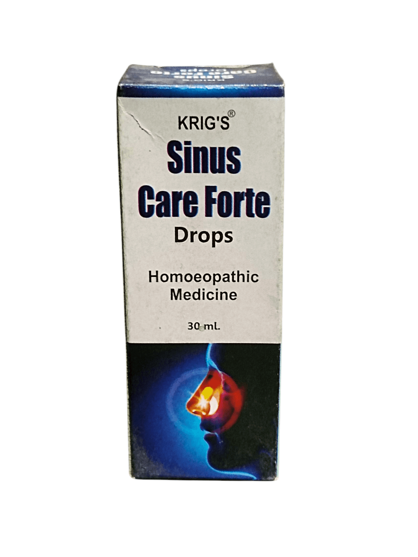 KRIG'S Sinus Care Forte Drops Homeopathic Medicine 30ML packaging for sinus relief and nasal congestion.