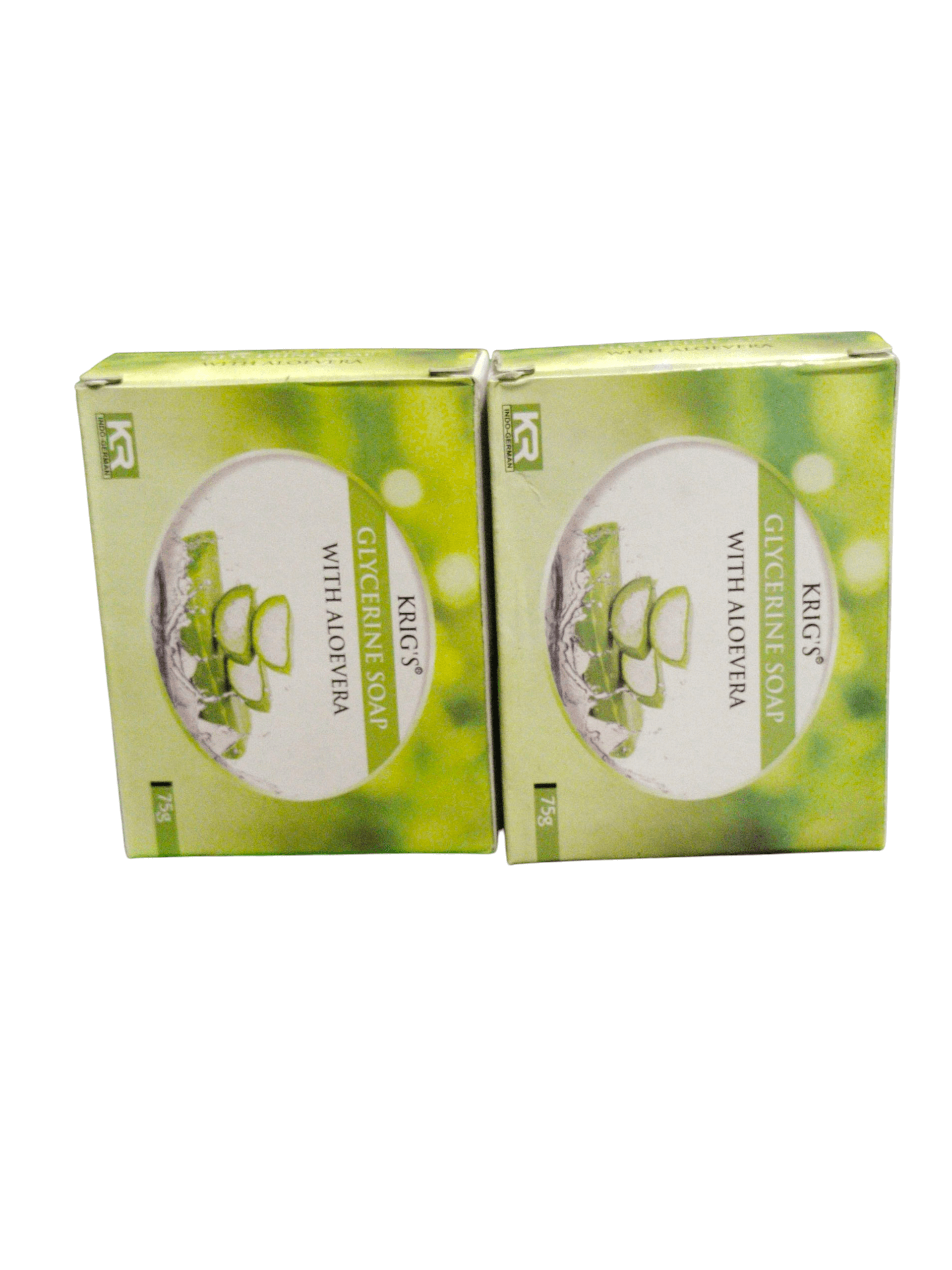 Krig's Glycerine Soap With Aloevera 75g (Pack of 2) in green packaging, perfect for moisturizing and skin care.