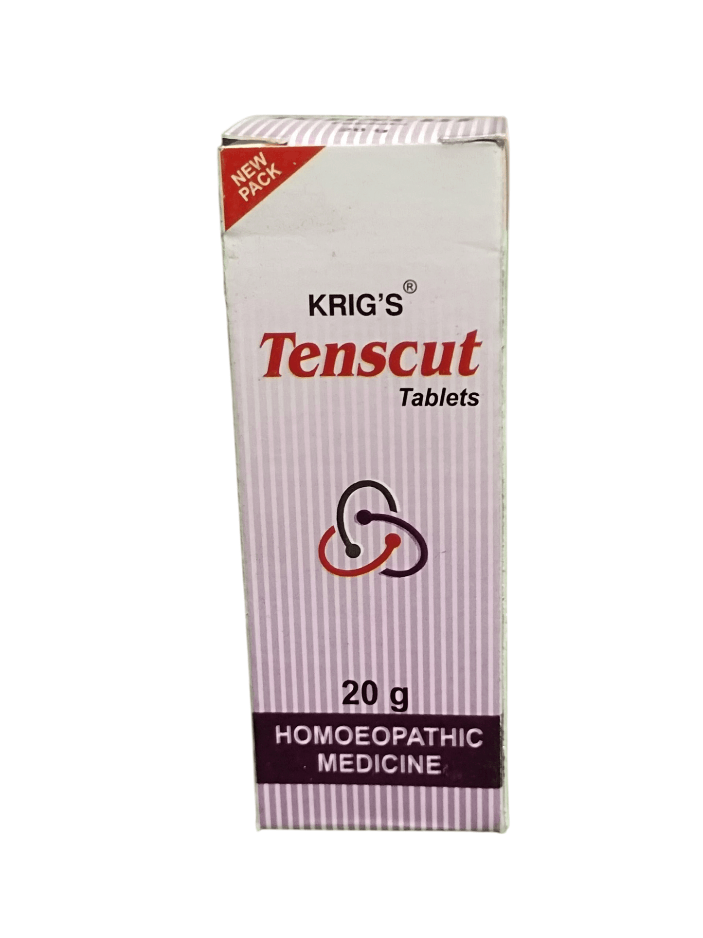 KRIG'S TENSCUT TABLETS HOMEOPATHIC MEDICINE 20G packaging for stress relief and relaxation