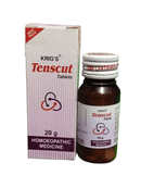 KRIG'S TENSCUT TABLETS HOMEOPATHIC MEDICINE 20G bottle and packaging for stress relief and relaxation.