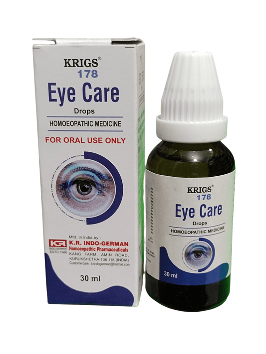 Krigs 178 Eye Care Drops packaging and bottle on a white background
