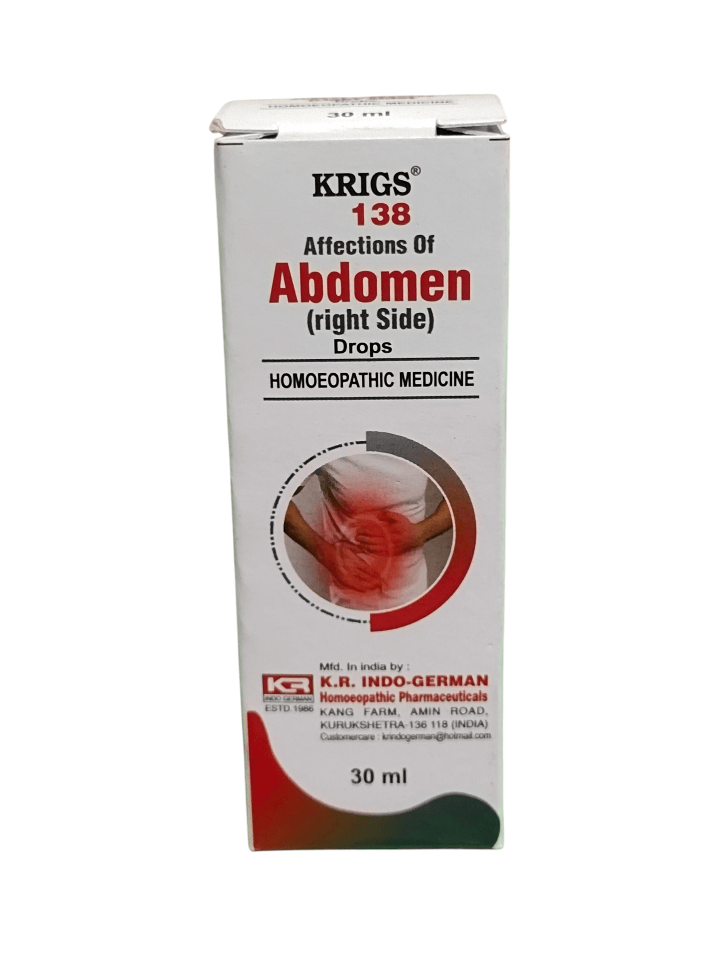 Box of KRIGS 138 Affections of Abdomen drops on a white background