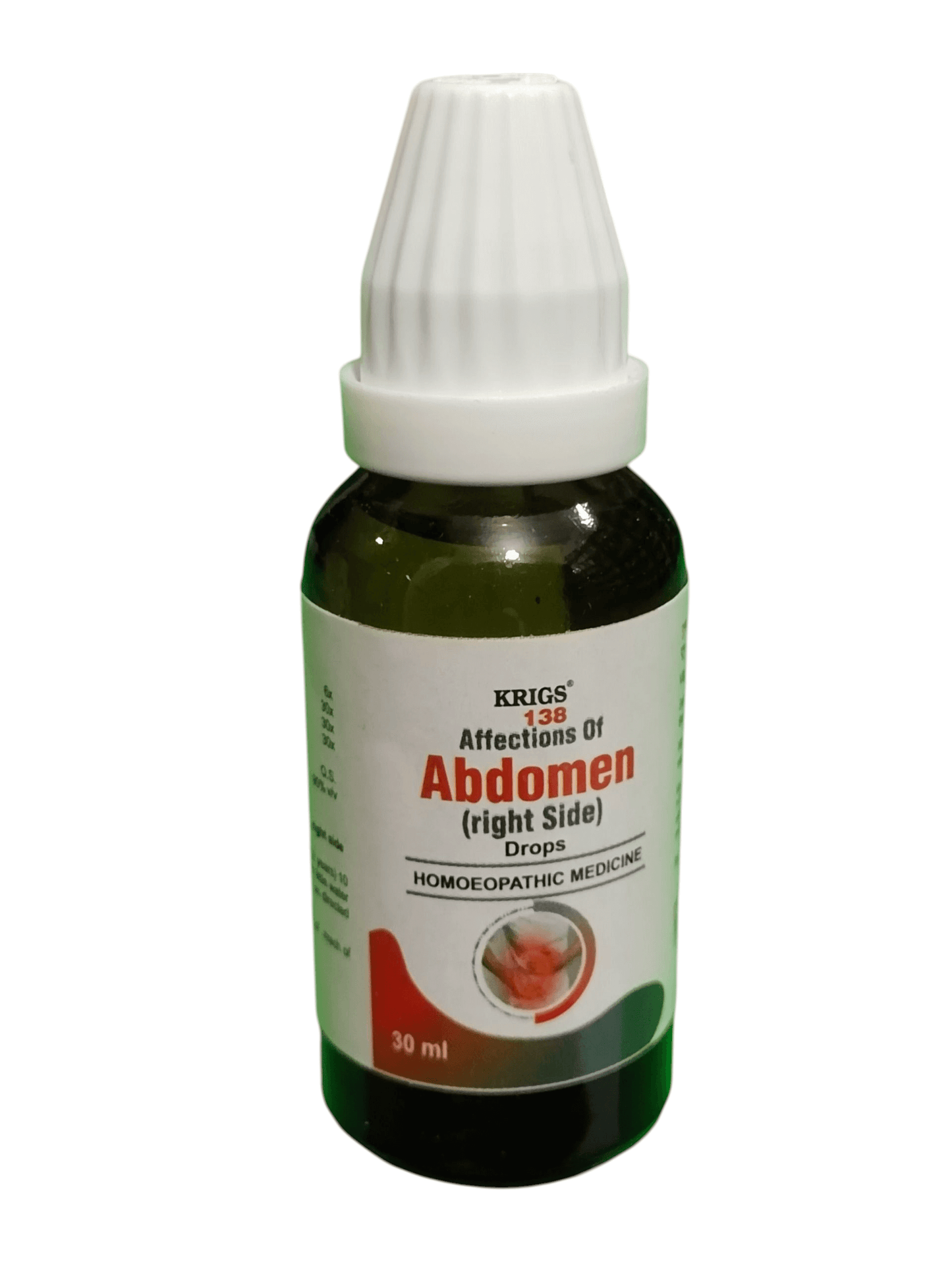 Bottle of Kriya Remedies for Abdomen Right Side on a white background