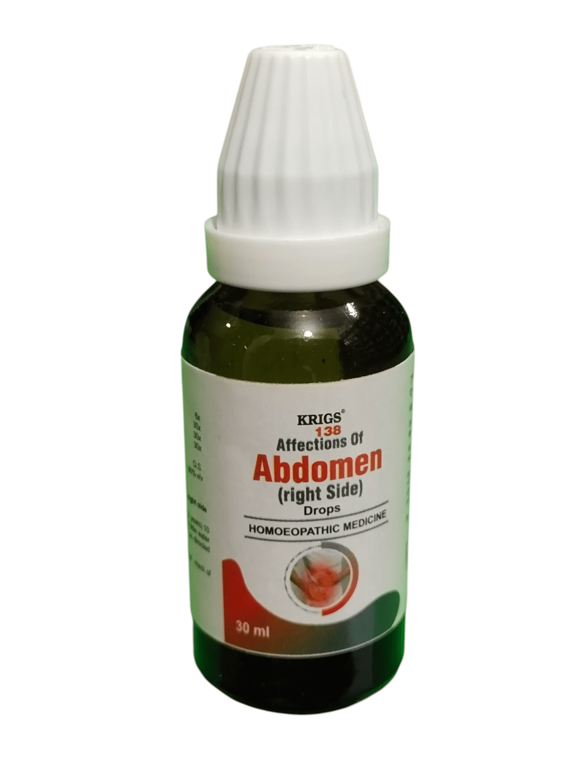 Bottle of Kriya Remedies for Abdomen Right Side on a white background