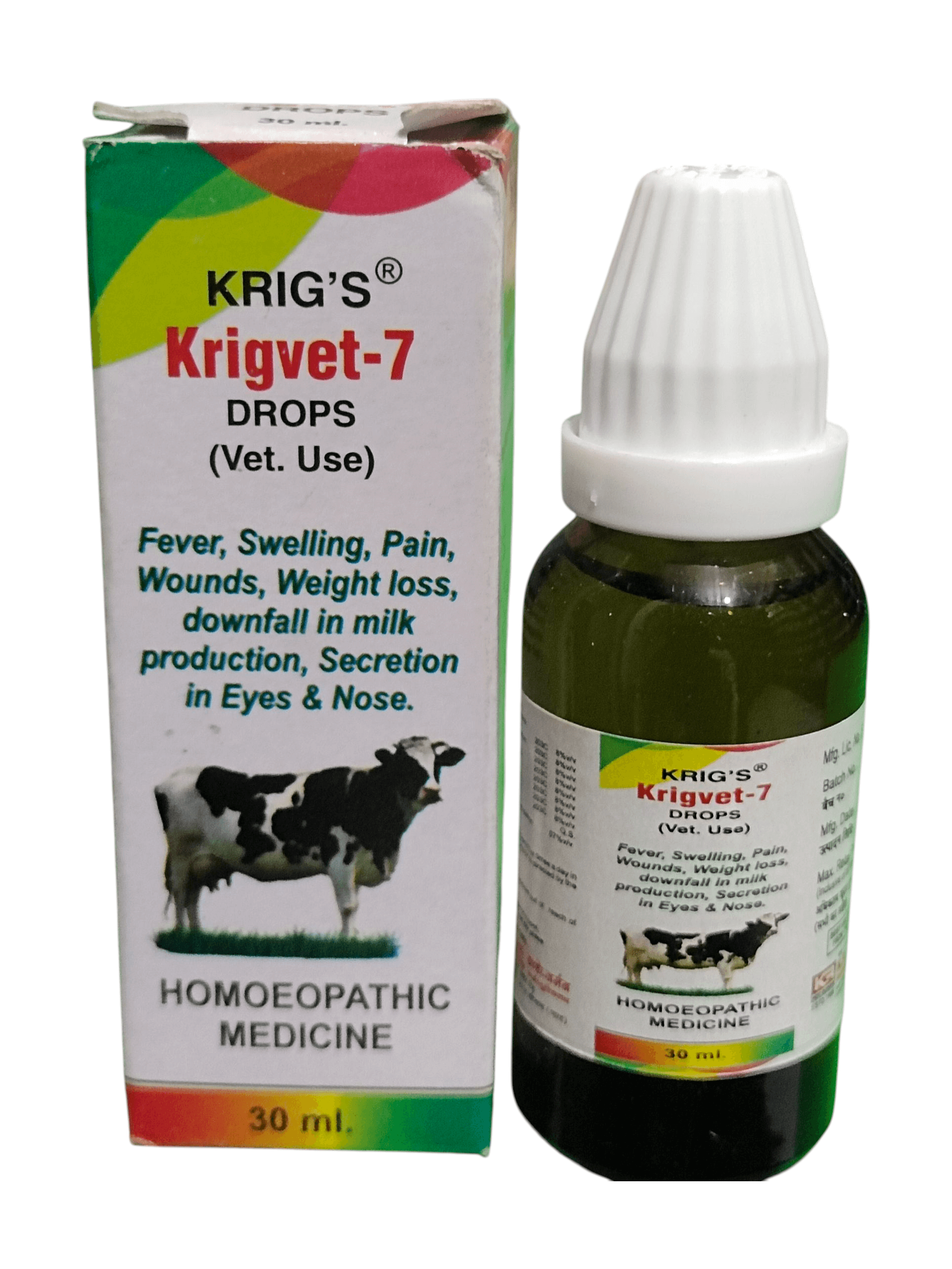 Krig's Krigvet-7 Drops packaging and bottle on a white background