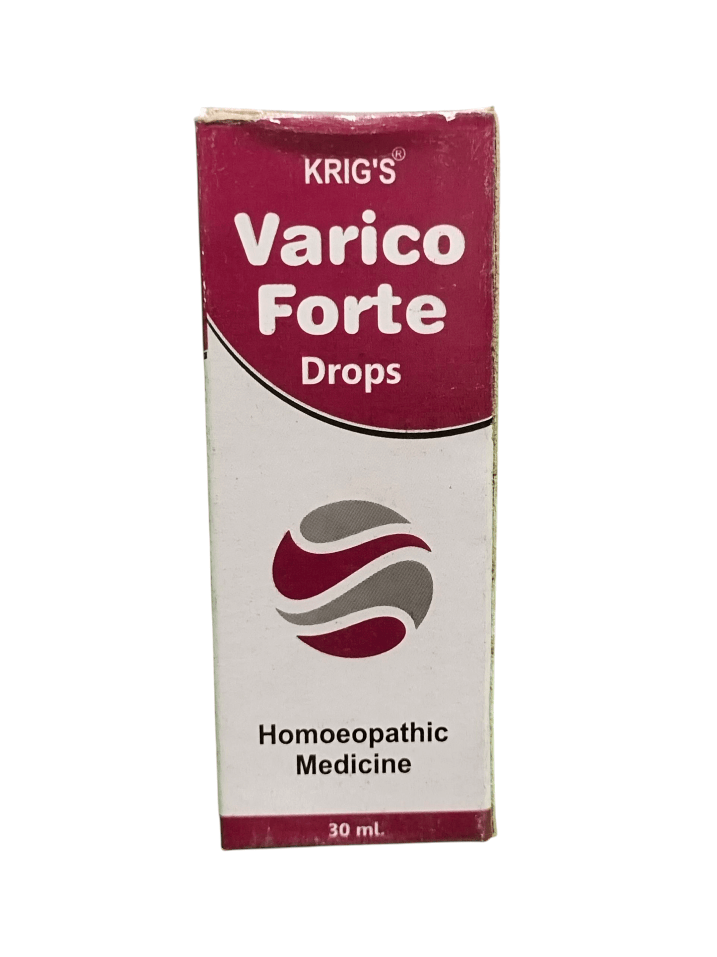 Box of Krig's Varico Forte Drops on a white background