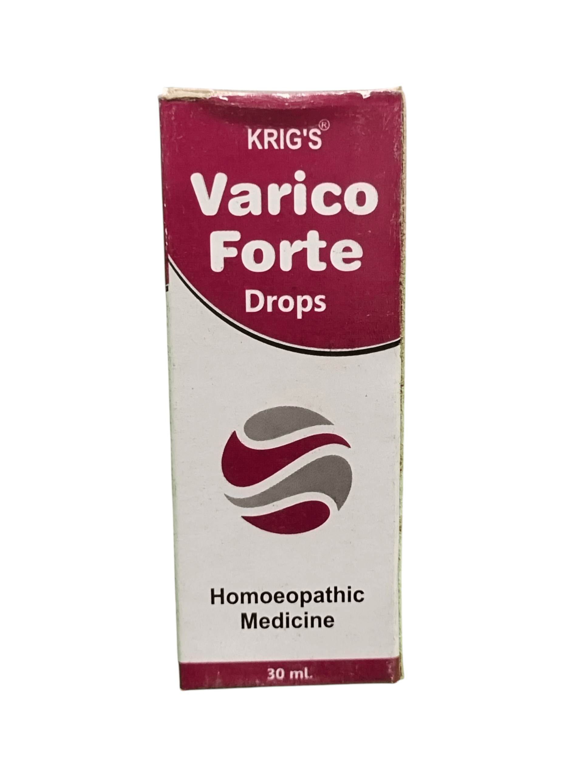 Box of Krig's Varico Forte Drops on a white background