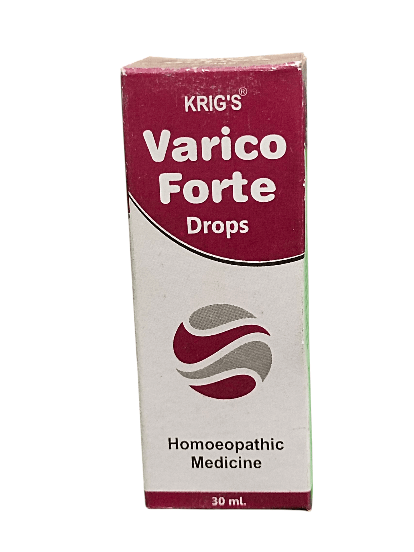 Box of Krig's Varico Forte Drops on a white background