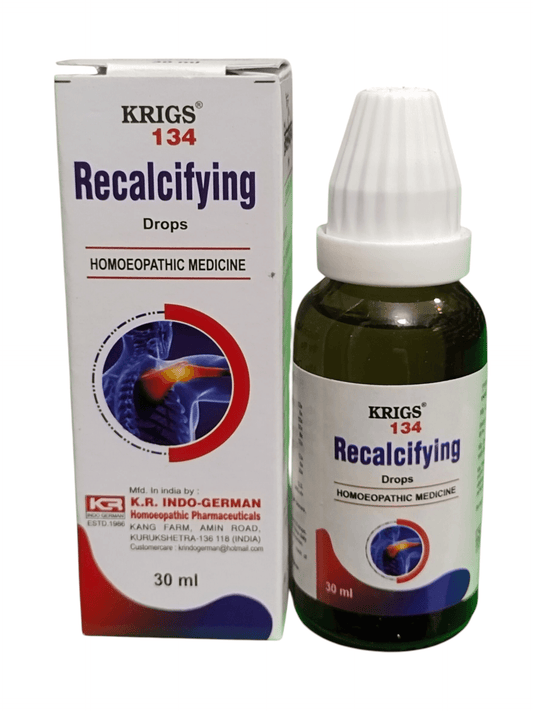 Krigs 134 Recalcifying Drops packaging and bottle on a white background