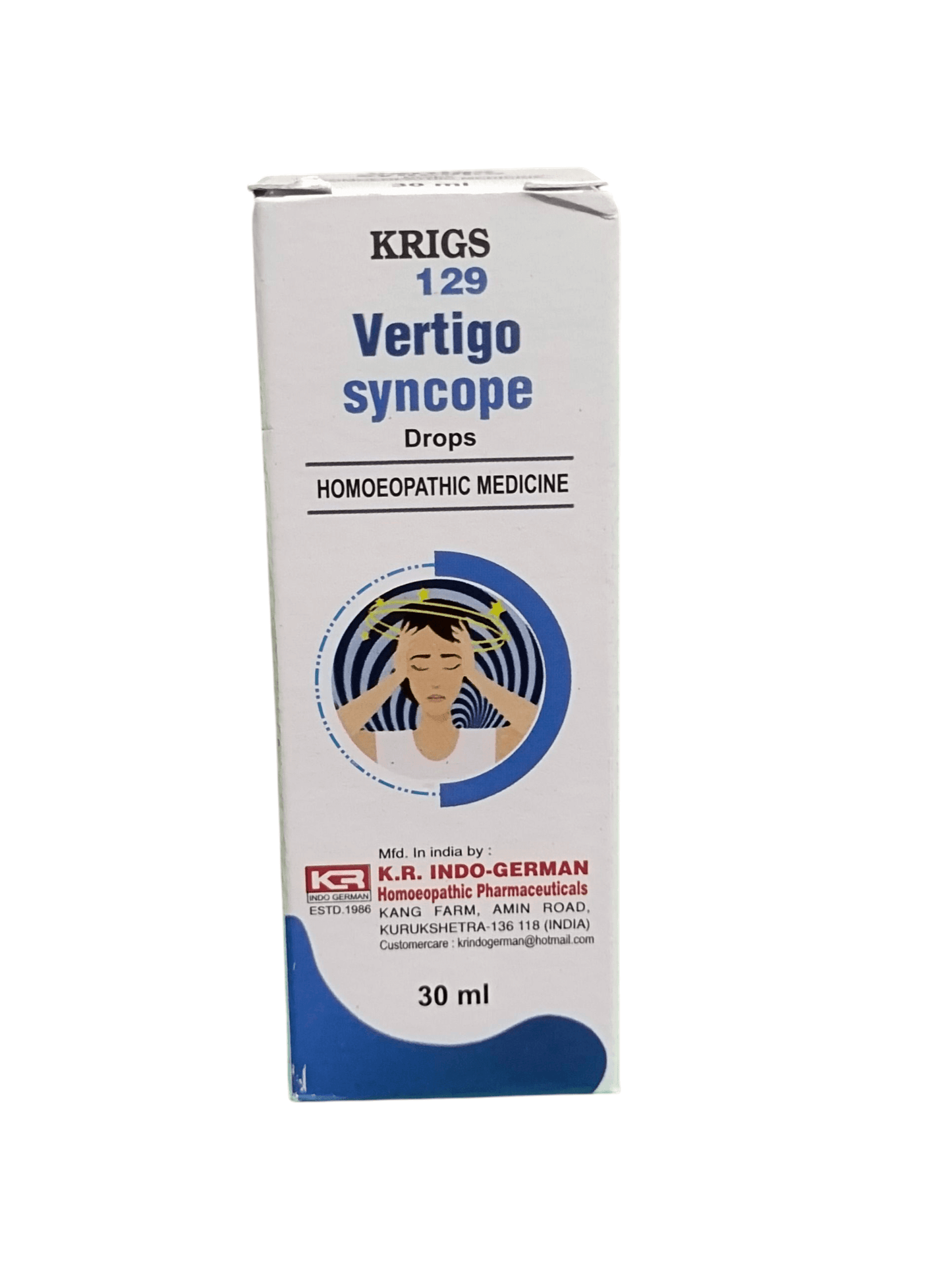 Krigs 129 Vertigo Syncope Drops packaging on a white background