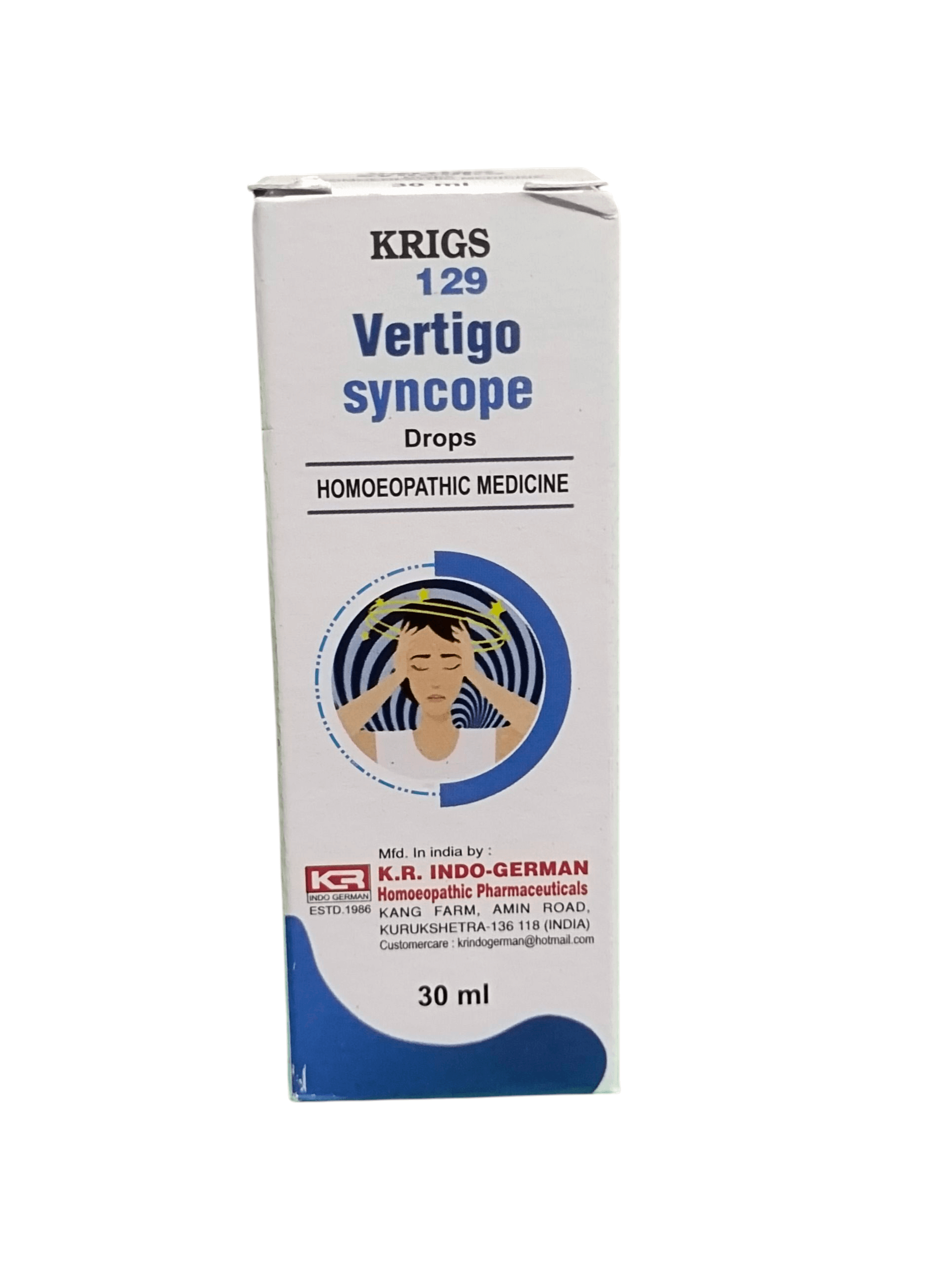 Krigs 129 Vertigo Syncope Drops packaging on a white background