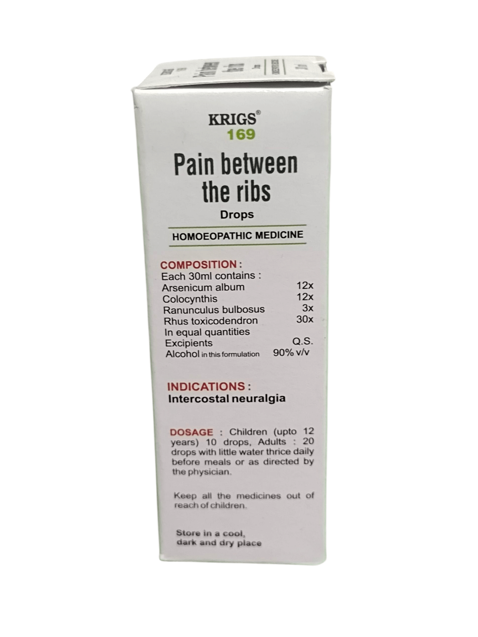 Krigs 169 Pain between the ribs drops packaging on a white background