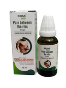 Krigs 169 Pain between the ribs homeopathic medicine packaging and bottle on a white background