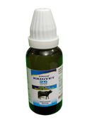 Bottle of Krigvet drops for animal health on a white background