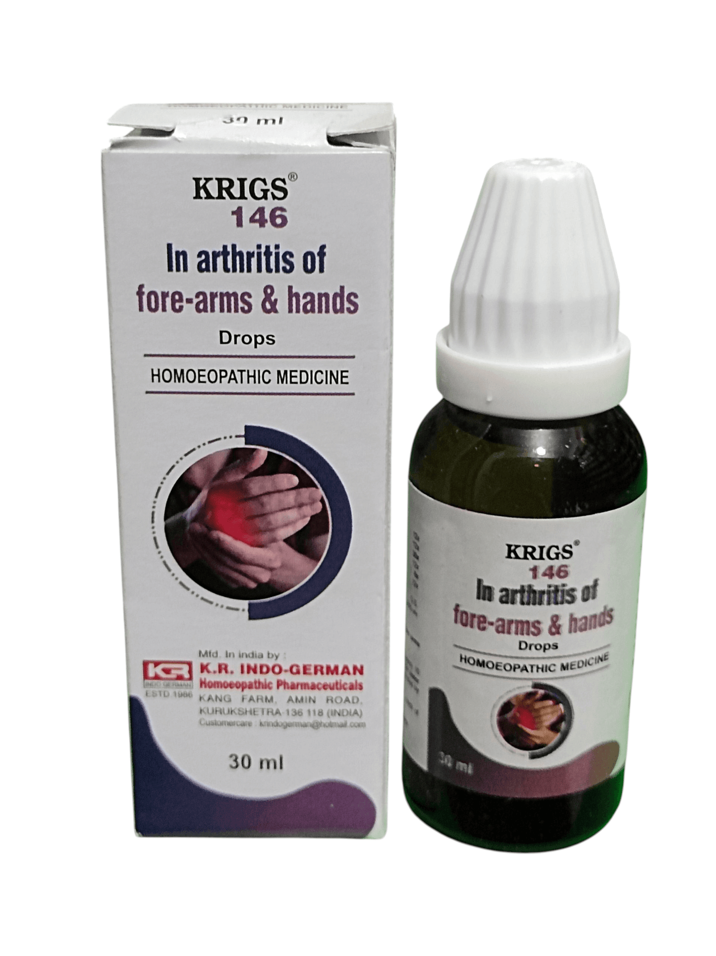 Krigs 146 homeopathic medicine bottle and packaging on a white background