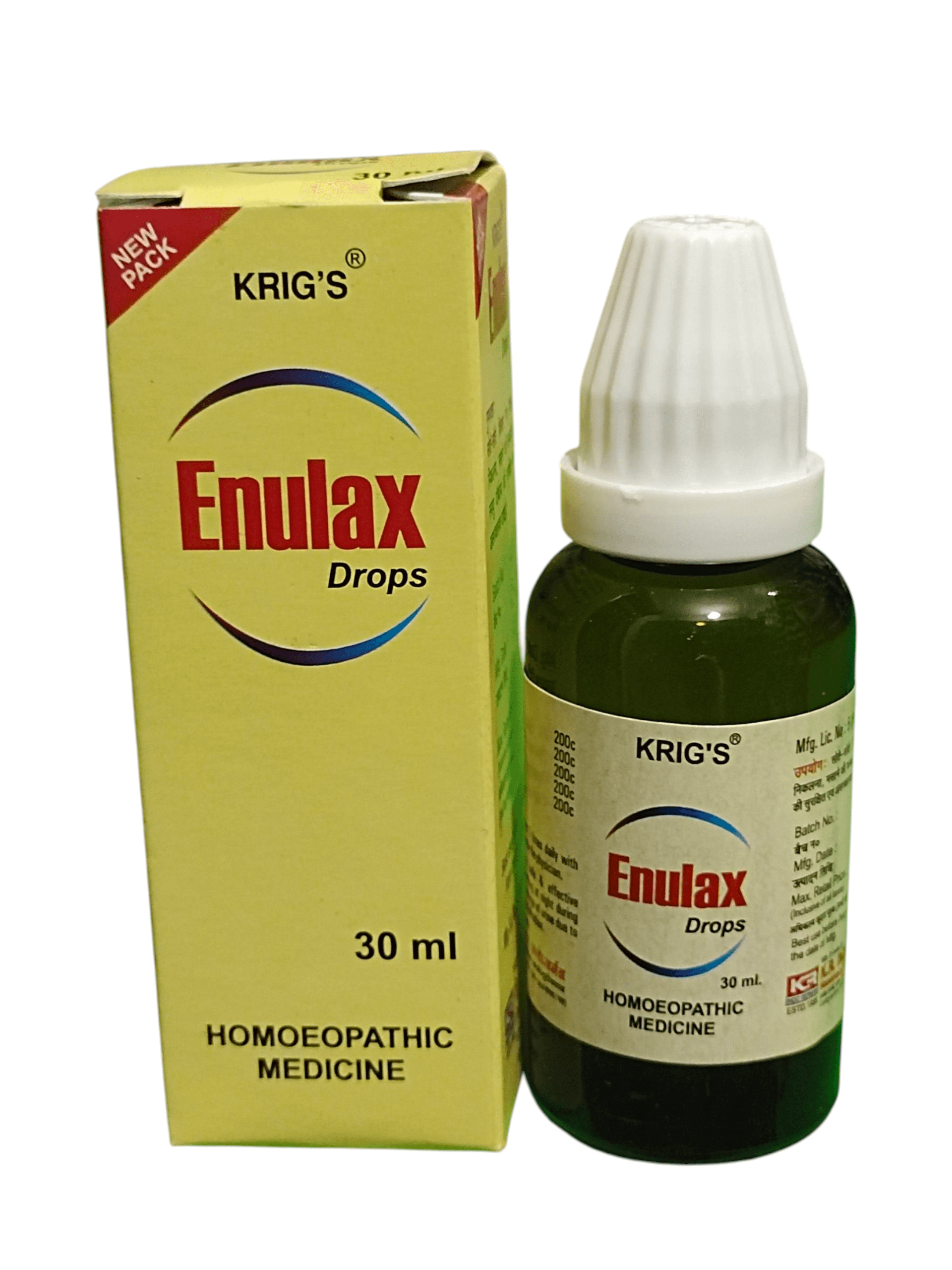 Krig's Enulax Drops packaging and bottle on a white background