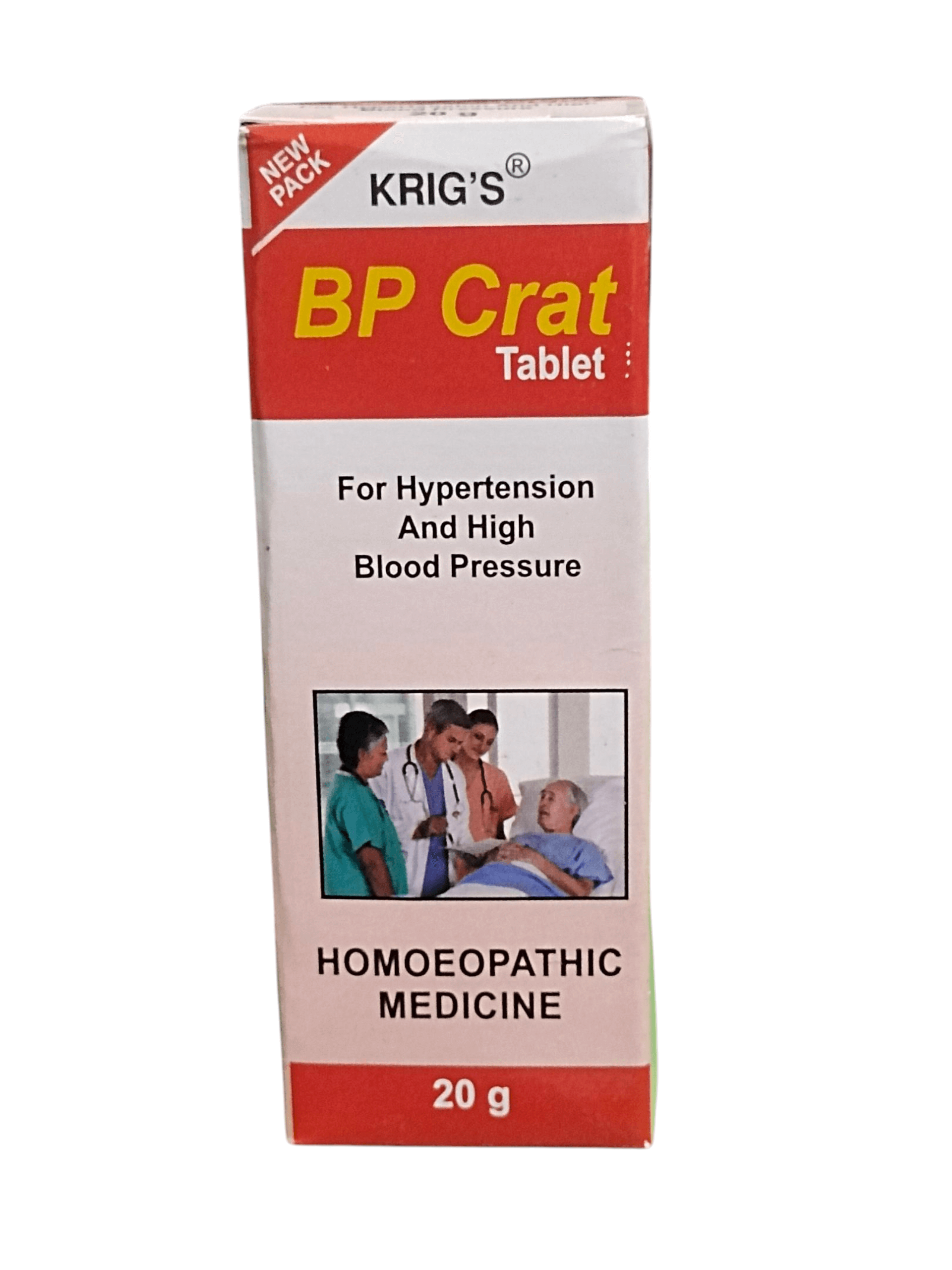 Box of Krig's BP Crat Tablet for hypertension and high blood pressure on a white background