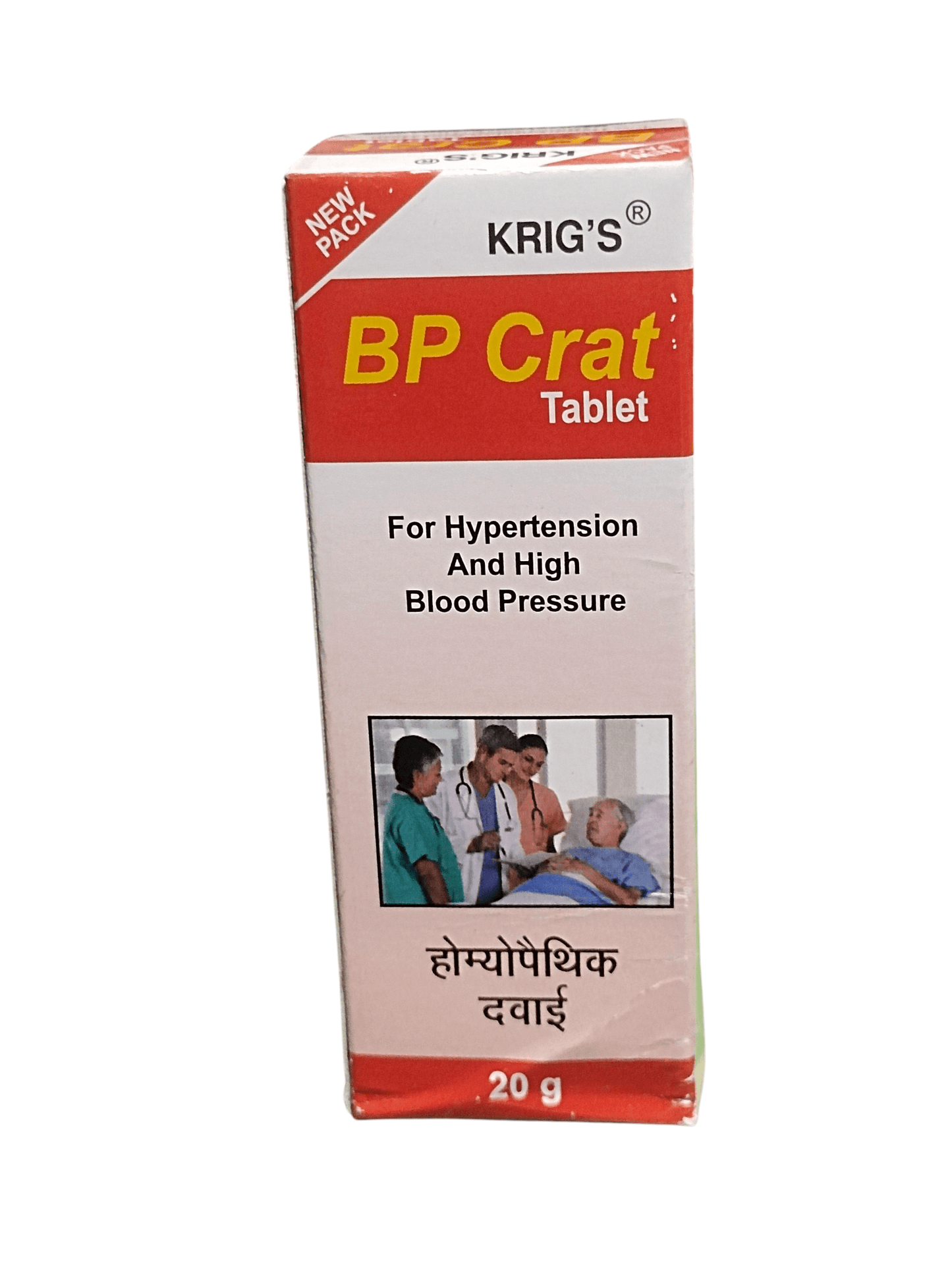 Box of Krig's BP Crat Tablet for hypertension on a white background