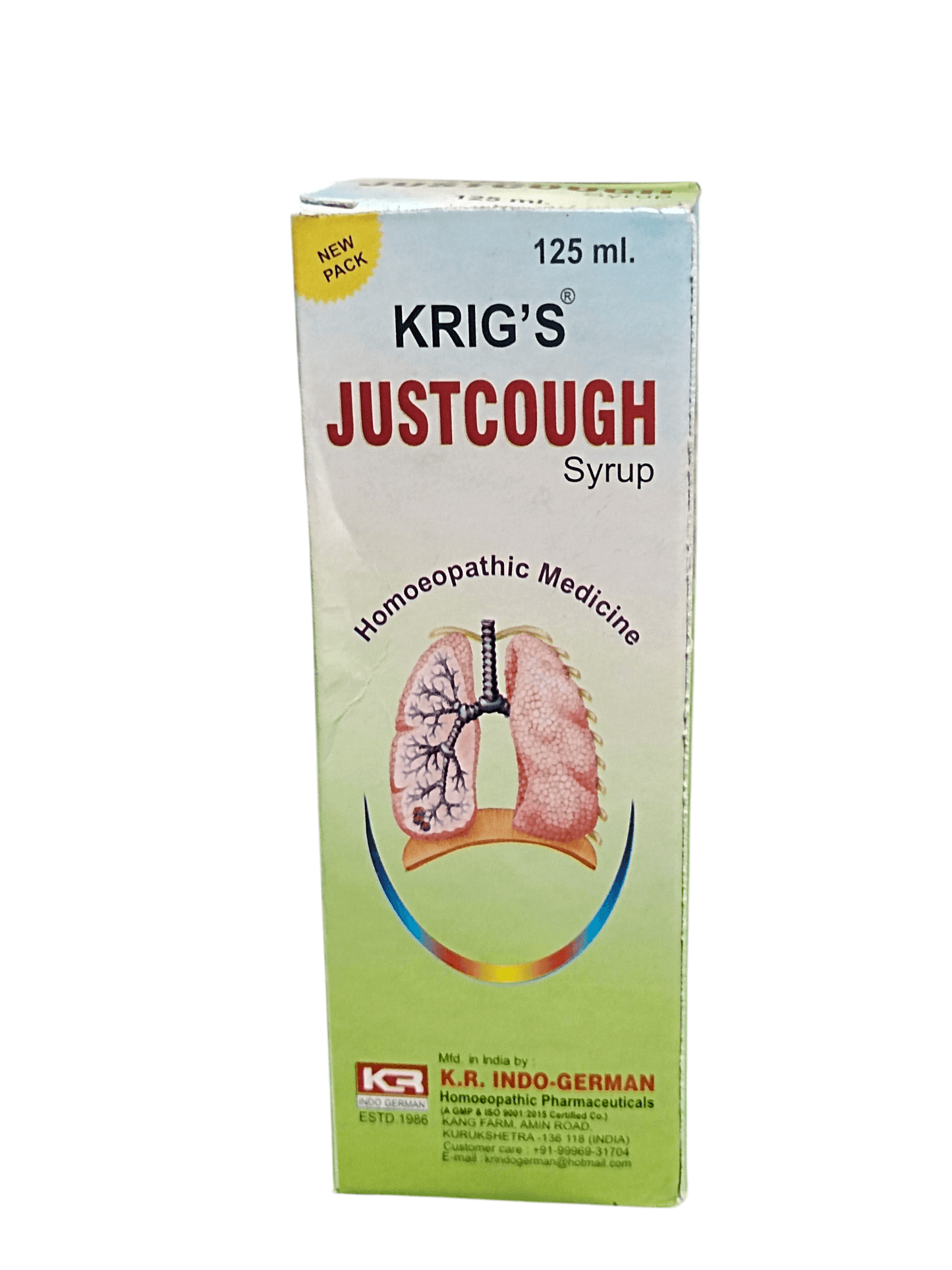 Krig's Justcough Syrup packaging on a white background