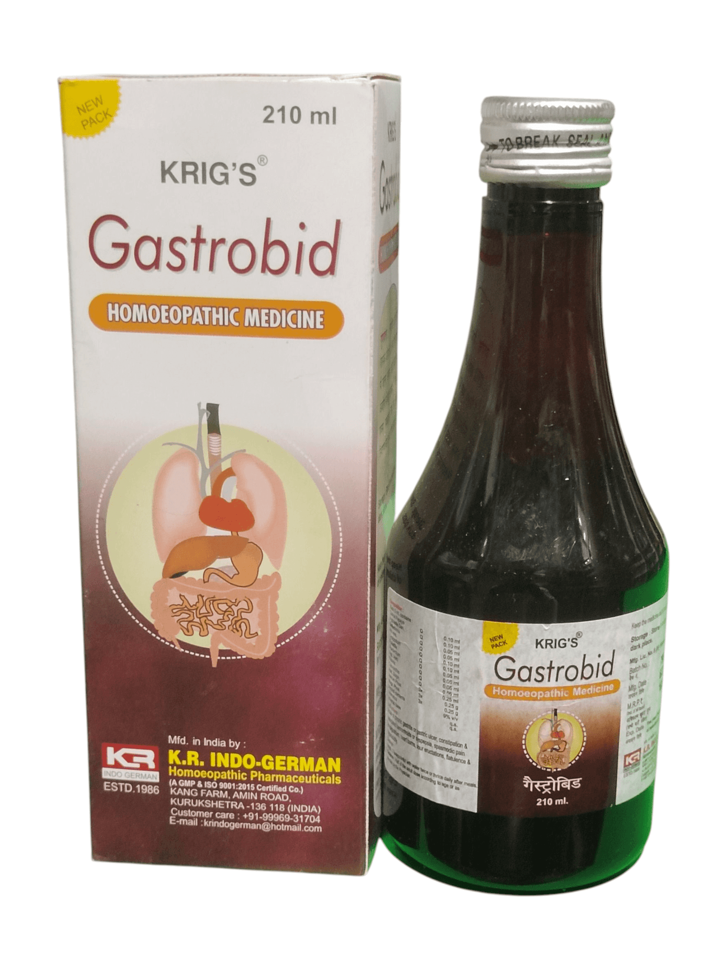 Krig's Gastrobid homoeopathic medicine bottle and packaging on a white background