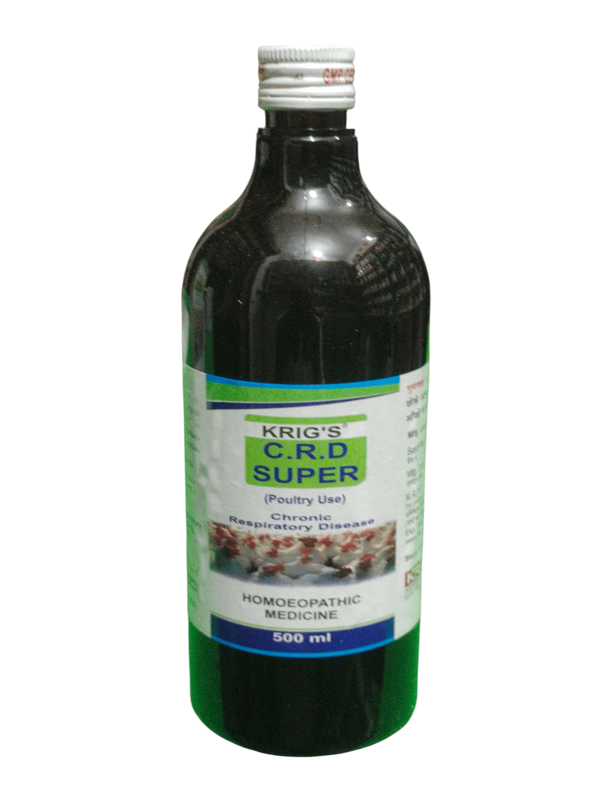 Bottle of Krig's C.R.D Super homoeopathic medicine on a white background