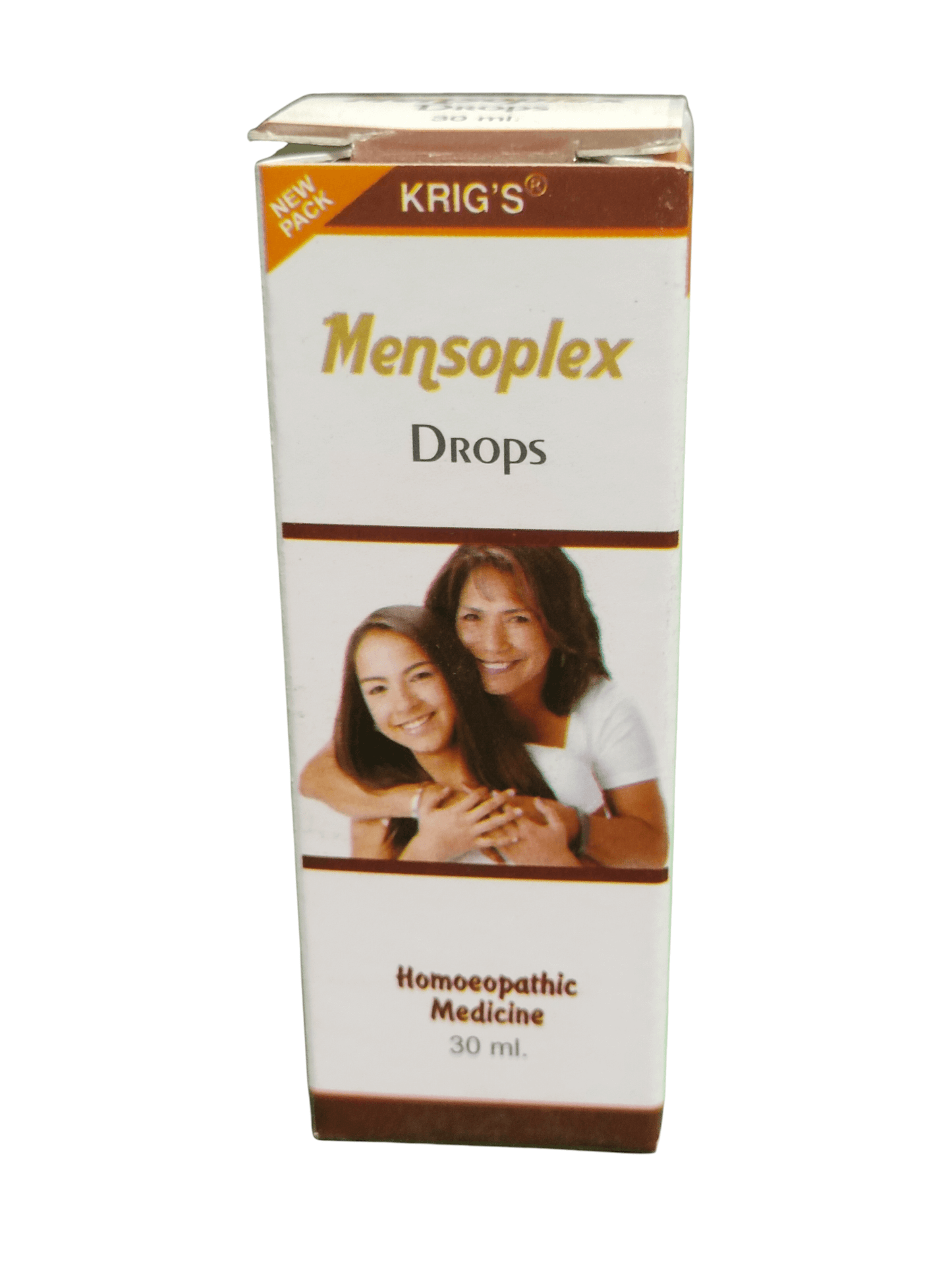 Box of Krig's Mensoplex Drops with a picture of two women on a white background