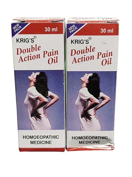 Two boxes of Krig's Double Action Pain Oil on a white background
