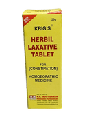 Yellow box of Krig's Herbal Laxative Tablet for constipation on a white background