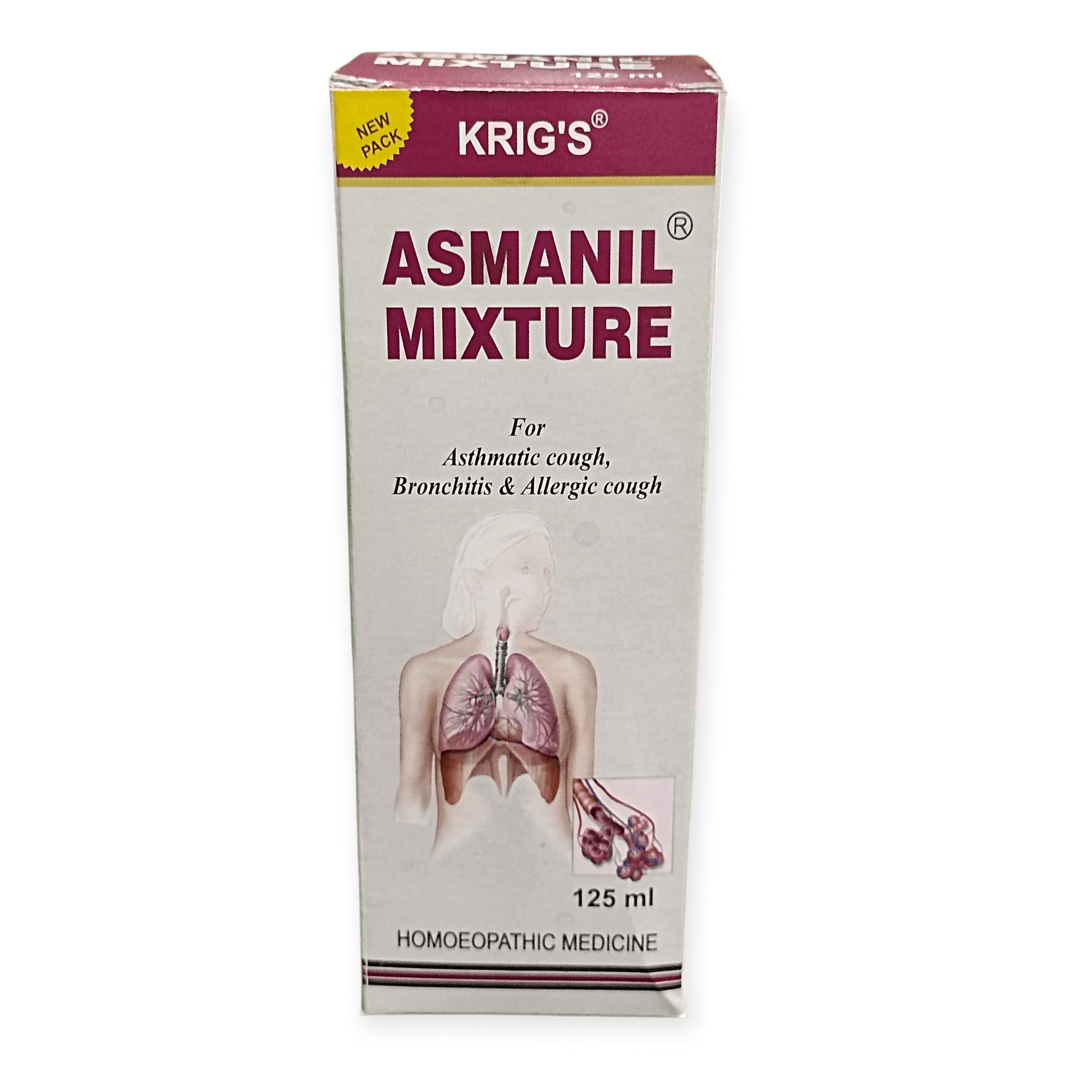 Krig's Asmanil Mixture box for respiratory issues on a white background
