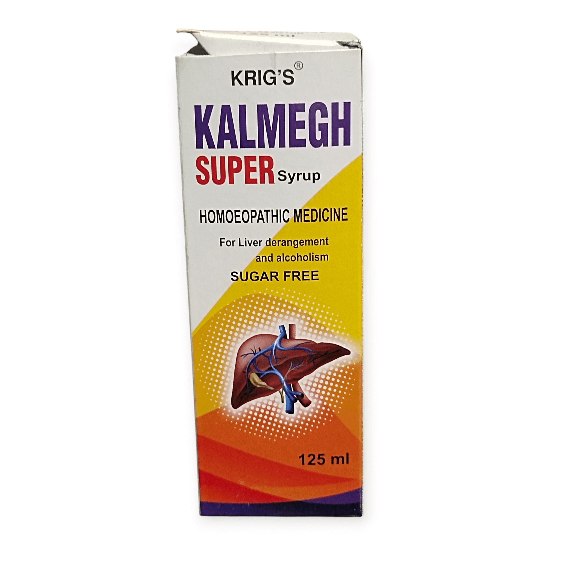 Kalmegh Super Syrup packaging with liver illustration on a white background
