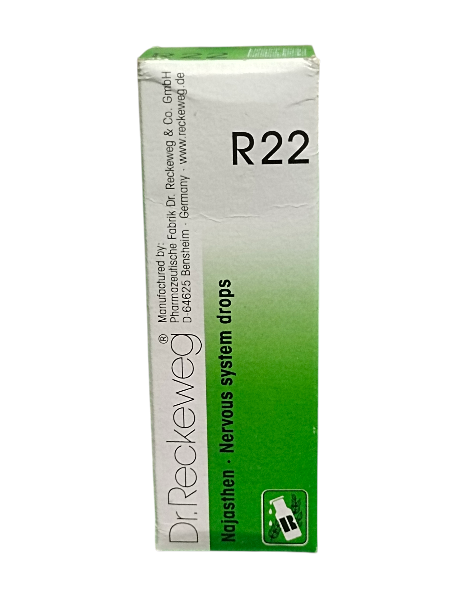 Box of Dr. Reckeweg R22 Nervous System Drops on a white background