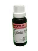 Bottle of Reckeweg R 24 homeopathic medicine on a white background