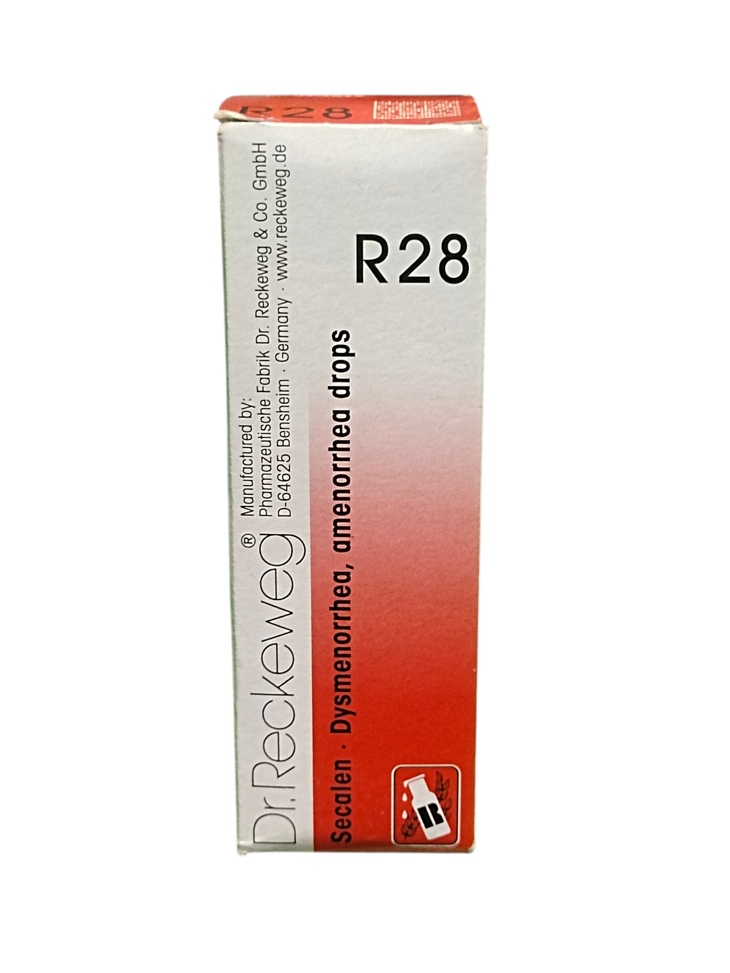 Box of Dr. Reckeweg R28 drops on a white background