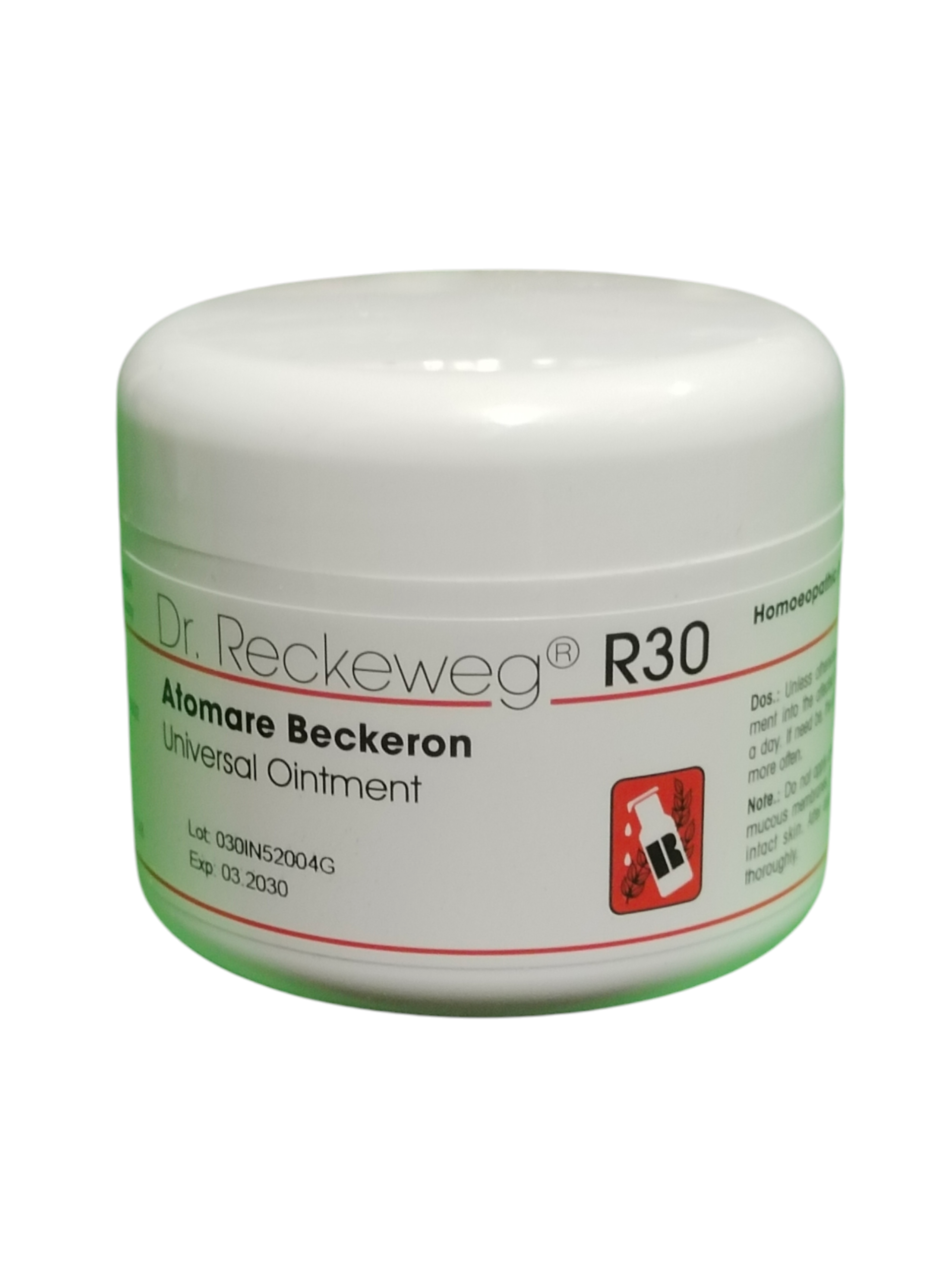 Dr. Reckeweg Atomare Beckeron R30 ointment jar on a white background