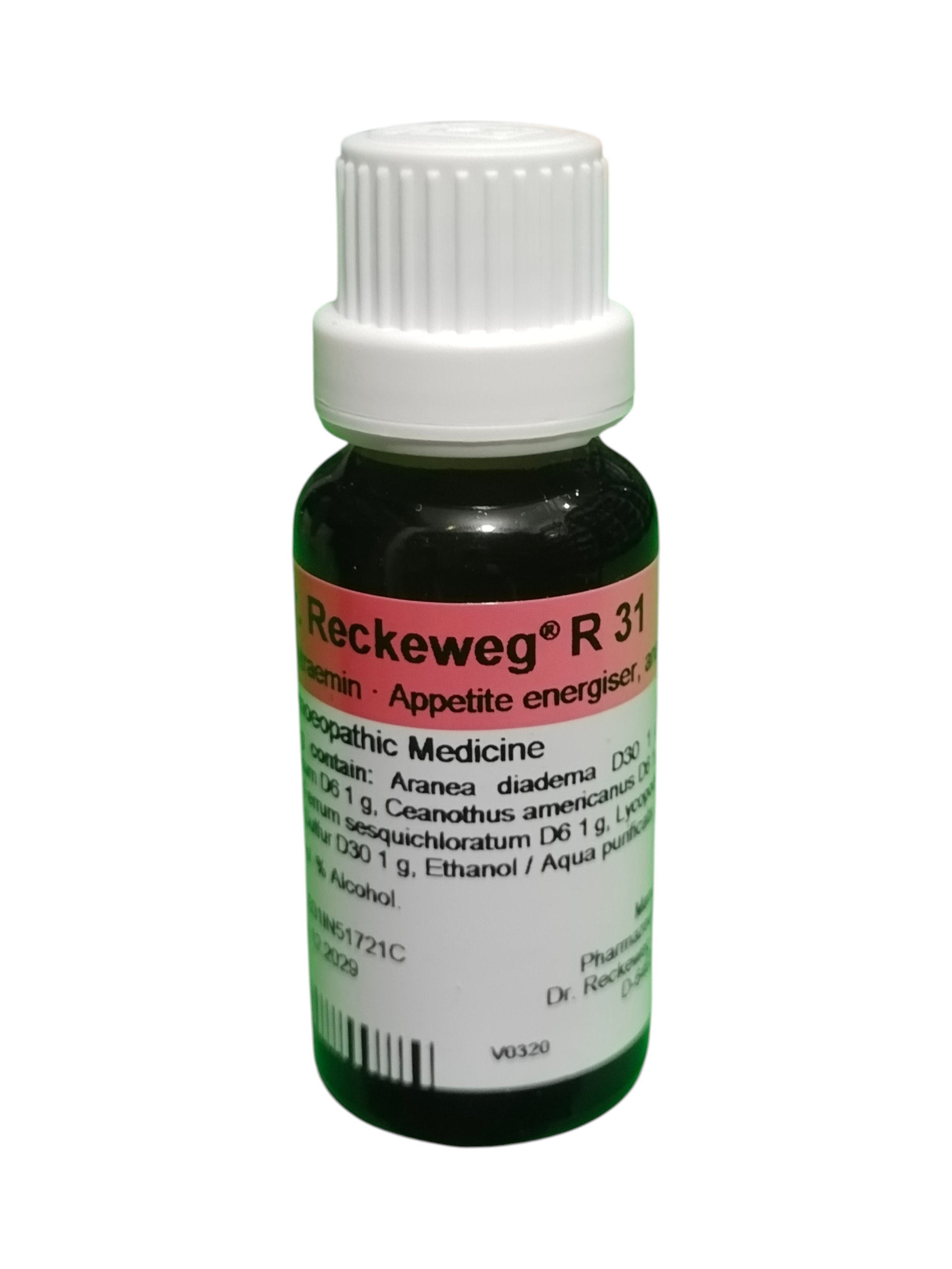 "Dr. Reckeweg R31 Contraemin Appetite Energiser and Anaemia Homeopathic Drops 22ml – Supports blood health and reduces fatigue."