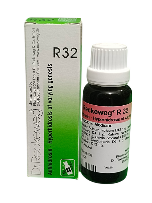 Dr. Reckeweg R32 bottle and packaging on a white background