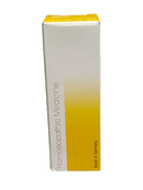 Box of homeopathic medicine with a yellow and white design on a white background