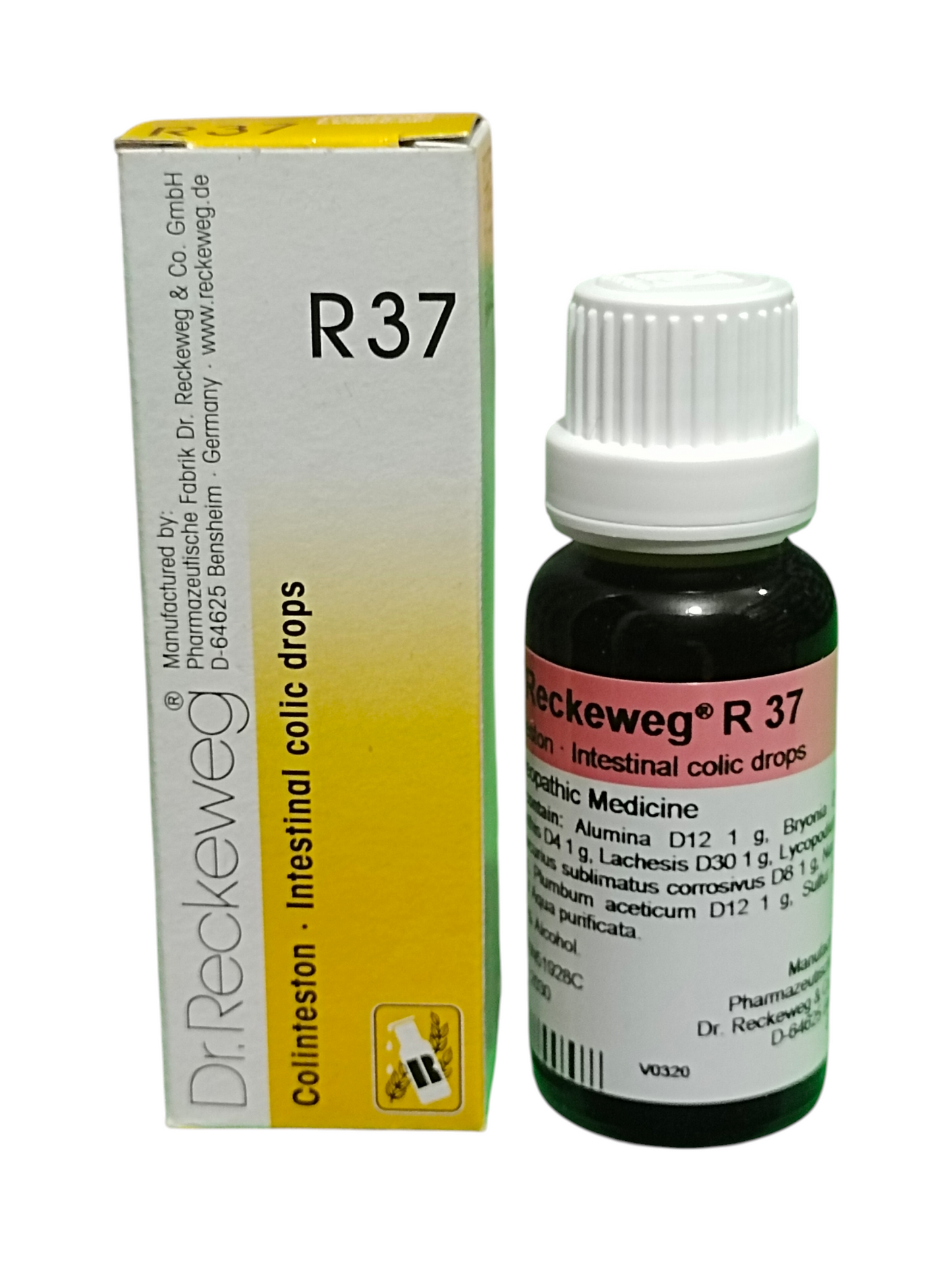 Dr. Reckeweg R37 Colinteston Intestinal Colic Homeopathic Drops 22ml for stomach cramps, gas, and abdominal pain relief