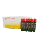 Packaging of v-C 15 forte with multiple vials on a white background