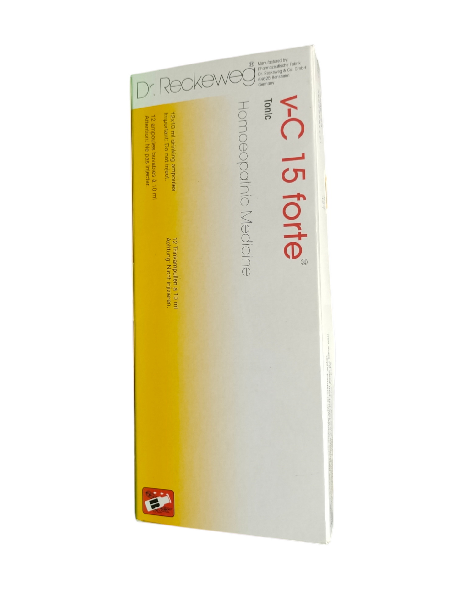 Dr. Reckeweg V-C 15 forte homeopathic medicine box on a white background