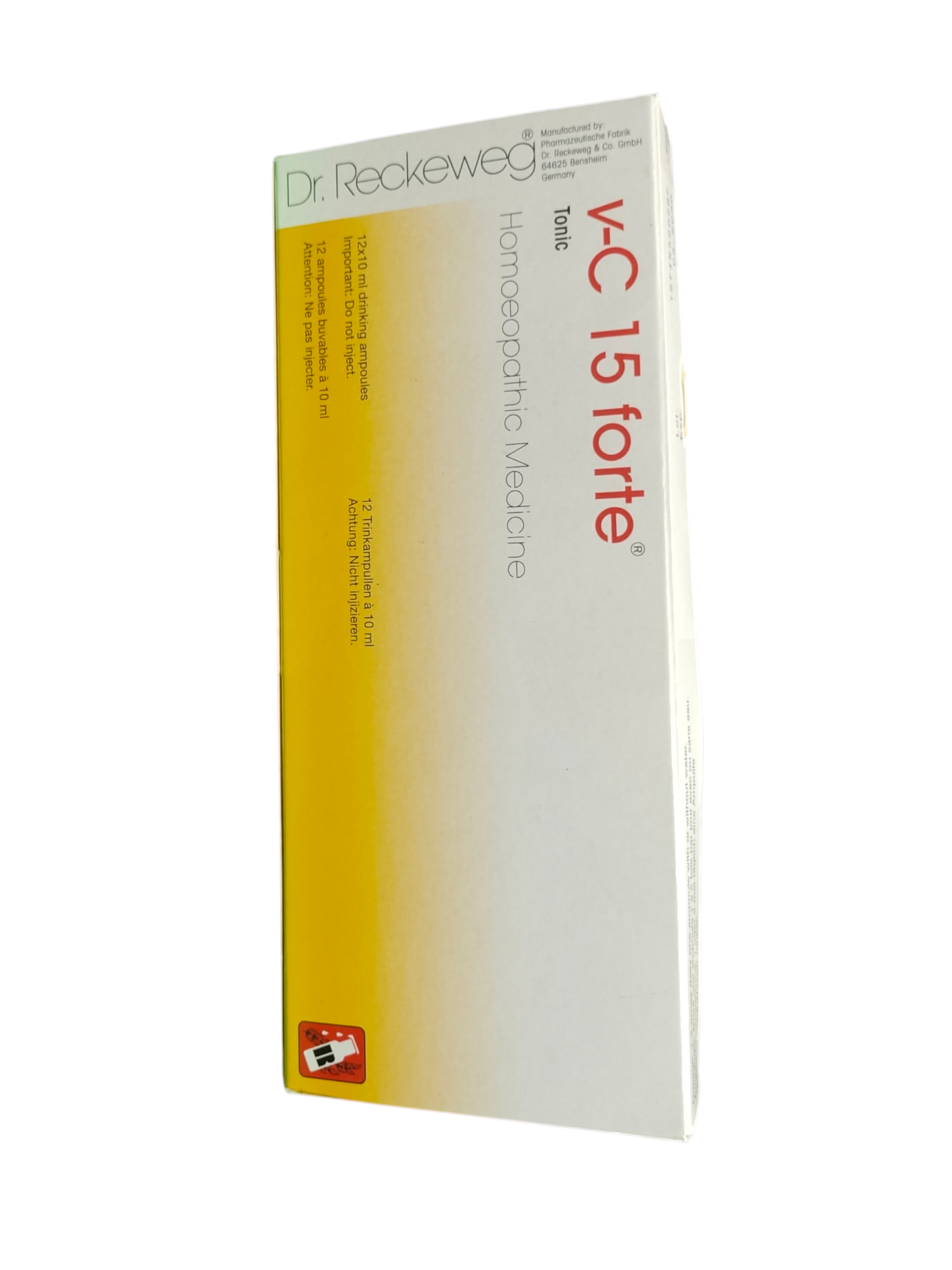 Dr. Reckeweg V-C 15 forte homeopathic medicine box on a white background
