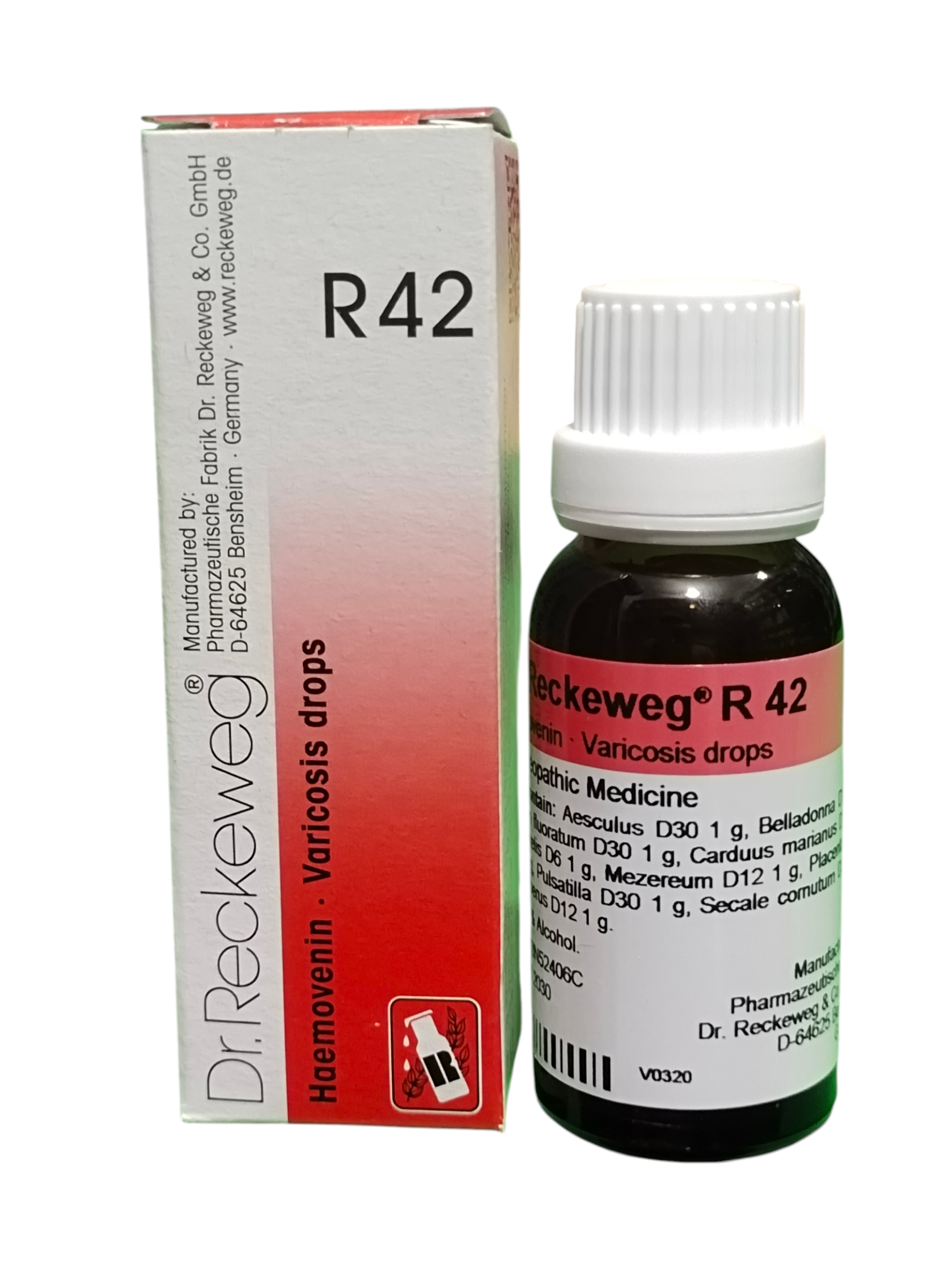 Dr. Reckeweg R42 Haemovenin Varicosis Homeopathic Drops 22ml for varicose veins, swollen veins, and improved blood circulation